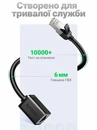 Подовжувач Ethernet UGREEN NW112 0,5 м LAN-кабель від штекера RJ45 до гнізда RJ45 Cat 6 зі швидкістю до 1000 Мбіт/с і смугою пропускання 250 МГц зворотна сумісність із Cat 5 і Cat 5e екранований F/UTP жила з чистої міді 26 AWG RJ45-штекери з металевими елементами підсилення пряме з'єднання за схемою T568B чорний (11278) - мініатюра 5