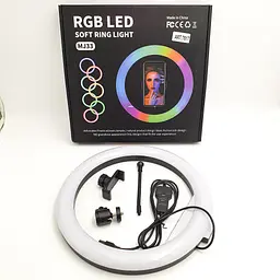 Кільцева LED лампа RGB 8 кольорів з тримачем телефону кільцеве світло 33см 14W RING LIGHT MJ33 (YR-330A) - мініатюра 6