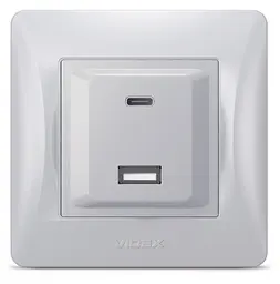 Розетка Videx Binera USB-A + USB-C PD20W срібний шовк (VF-BNCHRUC20-SS) - мініатюра 2