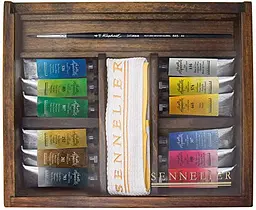 Набір акварелі La Petit Aquarelle de Sennelier, 12 кольорів по 10 мл, кисть, дерев'яний короб (N131689.00)