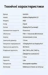 Кабель DisplayPort Vention HGCHG 2.1 16K 60 Гц 1,5 м сірий (HGCHG) - мініатюра 5
