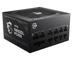 Блок живлення 850 Вт, MSI MAG A850GL PCIE5, Black, модульний, 80+ Gold, Active PFC, 12 см FBD, 4xMolex / 8xSATA / 1x16-pin / 4x6+2-pin / 2x4+4-pin / 1x20+4-pin, захист OCP/OVP/OPP/OTP/SCP/UVP