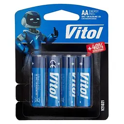 Батарейка Vitol V21021 на блістері лужна LR06 AA (4/48 шт)
