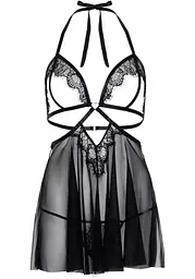 Пеньюар Leg Avenue Lace and mesh babydoll & panty Black M - мініатюра 3