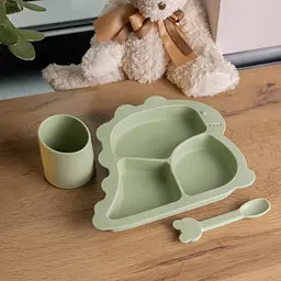 Набір силіконового посуду для дітей Динозавр 3 предмети, зелений TS Kitchen HP34545G - мініатюра 2