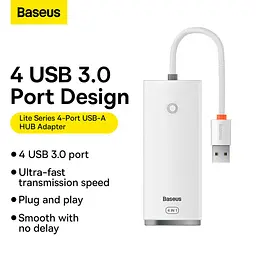 Хаб конвертер розгалужувач Baseus Lite Series 4-in-1 Usb-A to 4xUsb 3.0 білий 25 cm WKQX030002 - мініатюра 4