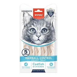 Функціональні ласощі для котів Wanpy Creamy Lickable Treat Hairball Control виведення шерсті, 5 по 14г