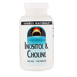 Вітаміни В4 та В8 Source Naturals Inositol & Choline 100 таблеток для підтримки нервової системи