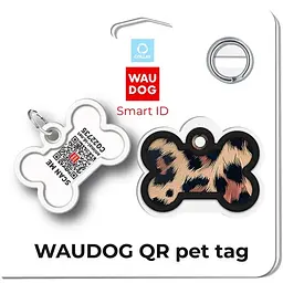 Адресник для собак і котів Waudog Smart ID з QR паспортом Леопард металевий 40х28 мм (231-4066) - мініатюра 5