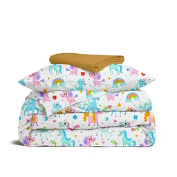Дитяча постільна білизна в ліжечко UNICORNS, бірюзовий (UnicornFunnyColor_16Mustard_140)