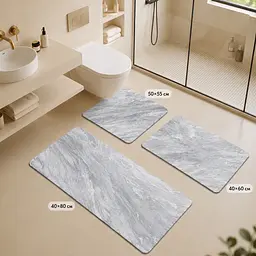 Комплект килимків для ванної кімнати 3 шт — прямокутні 40×60 см, 40×80 см і 50×55 см сірий мармур KT9000162 - мініатюра 3