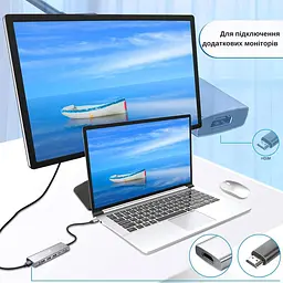 USB-хаб XON SmartHub 9 в 1 (HDMI, 3.5 Audio, SD/TF, 2xType-C, 3xUSB3.0) Сірий (UHCHP095300G 5245) - мініатюра 8