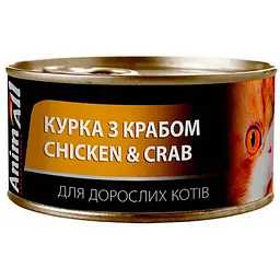 Вологий корм для котів AnimAll із куркою та крабом у ніжному желе 85 г