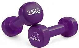 Гантелі вінілові PowerPlay 4125 Achilles 2*2.5 кг Фіолетові 2 шт + Гумка для фітнесу 7,5 кг (PP_4125_2.5kg_2in) - мініатюра 2