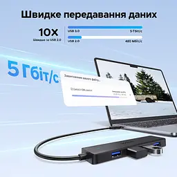 USB-хаб UGREEN CM219 концентратор вхід USB-C та 4 порти USB-A USB 3.2 Gen 1 теоретично до 5 Гбіт/с для Windows macOS Linux і Chrome OS Plug and Play для PS5 із сумісними з консоллю USB-аксесуарами зі світлодіодним індикатором вбудований кабель 0,15 м чорний (35461) - мініатюра 4