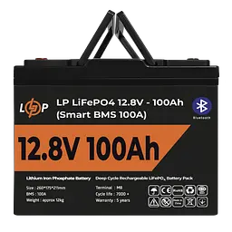 Акумулятор LP LiFePO4 12V (12,8V) - 100 Ah (1280Wh) (Smart BMS 100А) з BT пластик - мініатюра 2