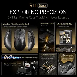 Бездротова миша ATTACK SHARK R11 ULTRA 42000 DPI, PAW3950 MAX, Carbon Fiber, 8K,Чорна - мініатюра 4