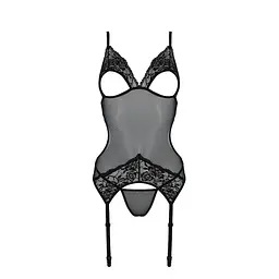 Корсет з підв'язками та ажурним ліфом Passion Christa CorSet black L/XL - мініатюра 5
