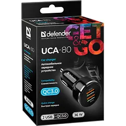 Автозарядка 2xUSB 36W (2xUSB-A) QC3.0,3А UCA-80 чорна Defender (83832)