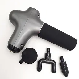 М'язовий масажер для тіла ручний акумуляторний портативний 3 насадки Fascial Gun mini сірий - мініатюра 2