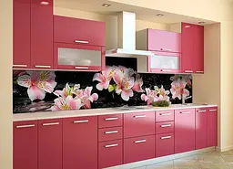 Кухонний фартух Рожеві Альстромерії для кухні наклейка квіти на чорному тлі 60х300 см Happy Pocket Z180523 - мініатюра 2