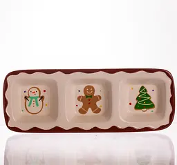 Менажниця новорічна порцелянова Yiwu Merry Christmas на 3 секції для закусок 30×11×2.5 см CR-1-41 - мініатюра 2