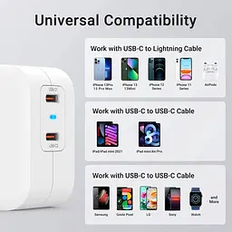 Мережевий зарядний пристрій USB Type C, GMM 40W 2x20W Dual USB C EU - мініатюра 3
