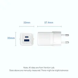 Зарядний пристрій 2xUSB 30W (USB-A/USB-C) + USB-C cable М-М Білий Vention - мініатюра 4