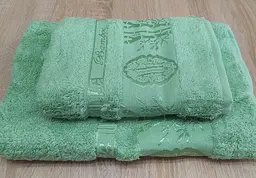 Набір турецьких бамбукових махрових рушників Zeron 50х90+70х140 Bamboo Agaс Desen зелений 3 - мініатюра 4