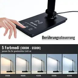 Настільна LED-лампа з бездротовою зарядкою, USB та регулюванням яскравості - мініатюра 8