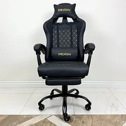 Геймерське крісло DEXON ECLIPSE з підставкою для ніг, екошкіра антикіготь, металева хрестовина, Чорний - мініатюра 3