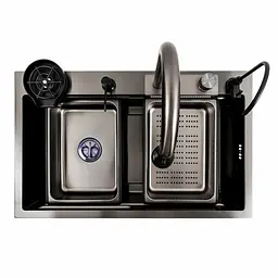 Кухонна мийка чорна PVD 75x46F Platinum Handmade Водоспад Fly rain, Чорний - мініатюра 4