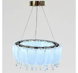 Кругла золота світлодіодна люстра Artlight 7097/550GD з матовим скляним листям і прозорим нижнім декором 95W - мініатюра 3