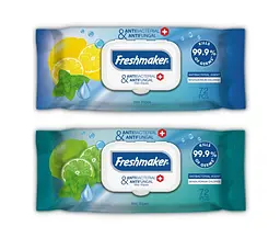Вологі серветки антибактеріальні Freshmaker Antibacterial and Antifungal 72 шт. Гігієнічні серветки для рук та тіла
