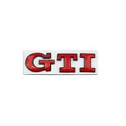 Емблема напис GTI для Volkswagen червона з чорною окантовкою 79х23 мм метал (на скотчі)