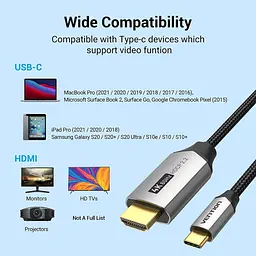 Кабель USB 3.1 Type-C M - HDMI M, 2.0m v.2.0 4K 60Hz Aluminum Alloy Type чорний Vention - мініатюра 6