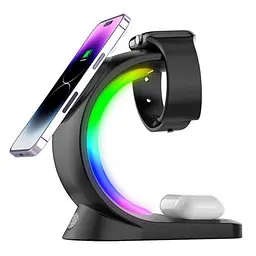 Бездротова док-станція 3-в-1 T17 MagSafe RGB чорний - мініатюра 2