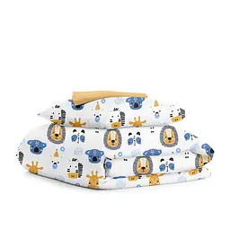 Дитяча постільна білизна в ліжечко ANIMALS CS7, синій (AnimalsFaceWhite_Honey110x160_140)