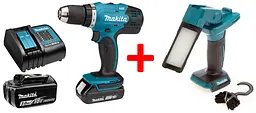 Шурупокрут акумуляторний Makita DDF453BEO1 з ліхтарем Makita DML816X (42 Нм, 1.5-13 мм, LXT, DDF453BEO3)