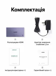 Розподільник відеосигналу UGREEN CM694 сплітер 1 вхід 2 виходи HDMI 2.1 8K 60 Гц 4K 240 Гц (25149) - мініатюра 14