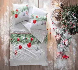 Комплект постільної білизни Snowflake Green+світиться у темряві Євро Tac pbe0041614 - мініатюра 1