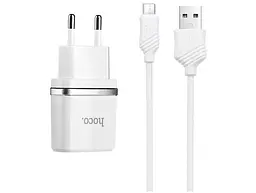 Блок живлення 2 USB-порти + Юсб кабель micro Hoco C12 набір білий 6957531047773
