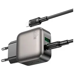Зарядний пристрій BOROFONE BAS54A Absolute 1xUSB-C PD 20 Вт + 1xUSB QC 3.0 + кабель USB-C — Lightning чорний (6941991116216) - мініатюра 6