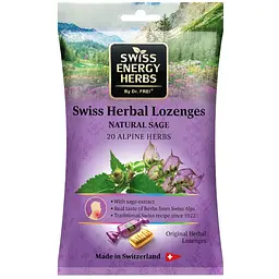 Льодяники від застуди Swiss Energy Herbal Lozenges Bag 20 herbs + Sage від кашлю, болю в горлі та закладеності носа 20 альпійських трав і шавлії 12 трав'яних льодяників (55 г)