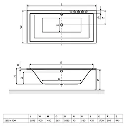 Ванна акрилова Radaway Itea 189,5x90 + ніжки (WA1-28-190x090U) - мініатюра 2