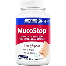 Натуральна добавка Enzymedica MucoStop, 48 капсул для полегшення дихання