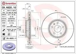 Диск гальмівний передній вентильований Audi A5, A4 B8, A4 B9 07-25р Brembo (09.A820.11)