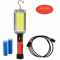 Світильник 8859 60 LED акумуляторний з гачком та магнітом лампа переноска для СТО 2x18650 - мініатюра 3