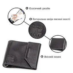 Затискач для грошей з італійської шкіри Grande Pelle 11149 чорний - мініатюра 7