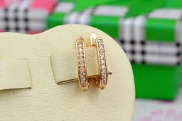 Сережки Xuping Jewelry прямокутні доріжки з камінням 1.5 см золотисті - мініатюра 2